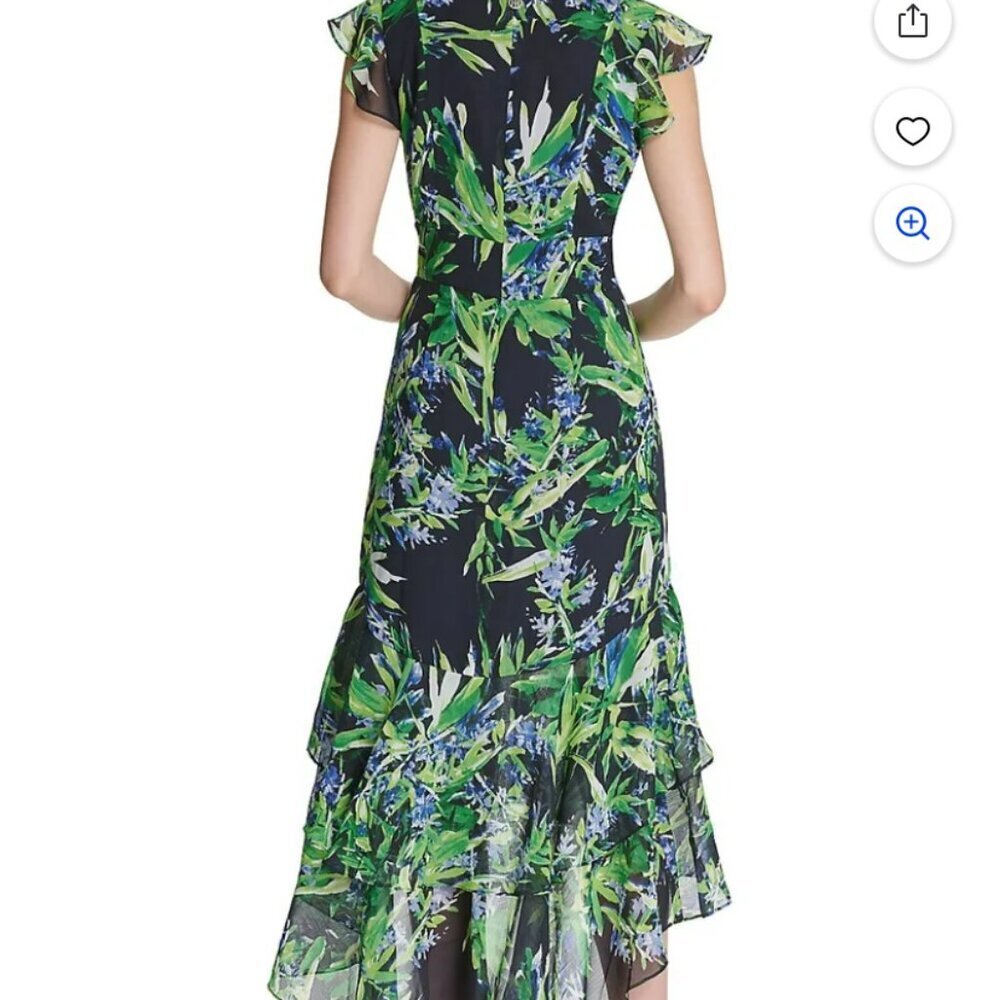 Tommy Hilfiger dress Women's 12 navy green floral high low ruffle feminine - Picture 3 of 14